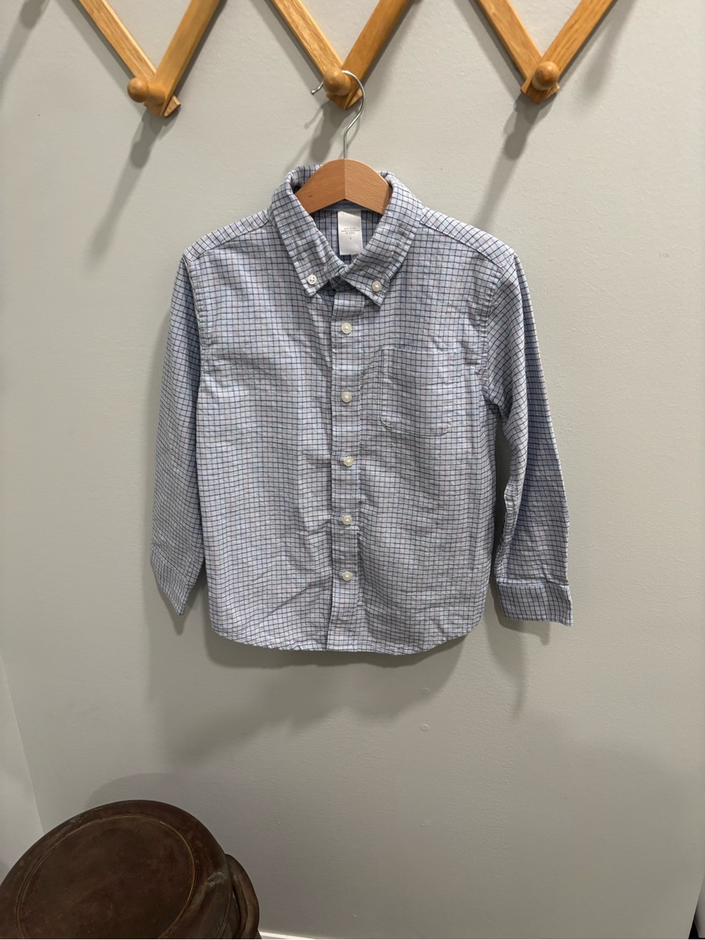 Janie and Jack Light Blue Plaid Button-Down Shirt size 5